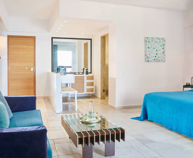 Eagles Palace Resort Chalkidiki junior  Suite bedroom in blue shades