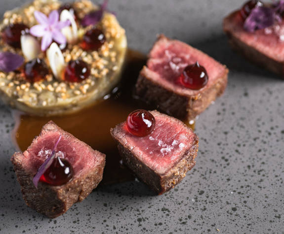 Seared beef cubes fine dish at Eagles resort