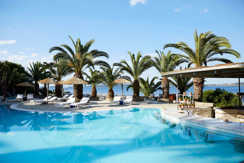 Eagles Resort Chalkidiki Pool Bar with palm trees and sea view