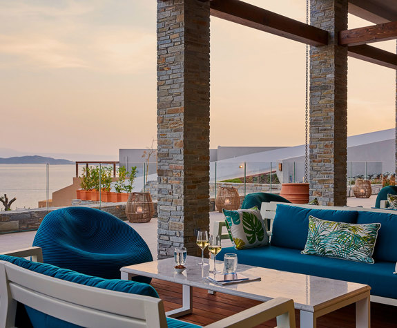 Eagles Resort Chalkidiki Pool Bar terrace furniture and sea view
